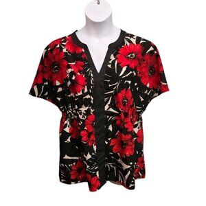 Art And Soul Womens XL Floral Print Top Dolman Sleeve Knotch V Neck Casual